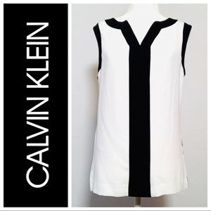 CALVIN KLEIN  Black + White Structured Blouse